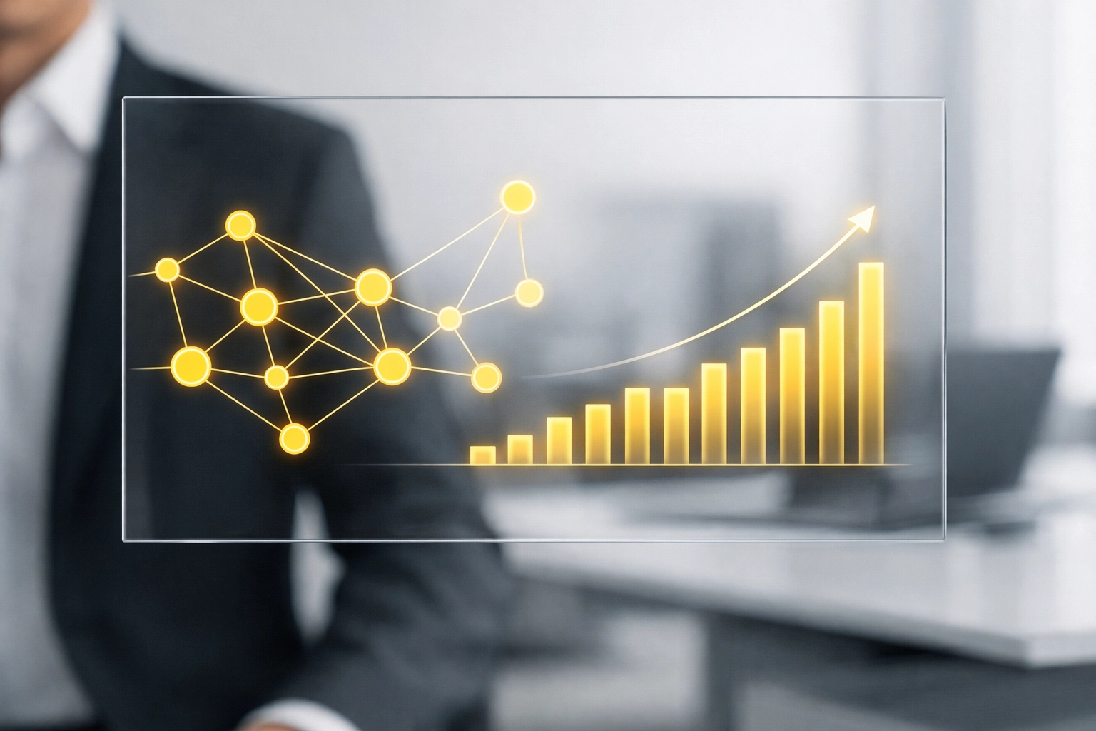 CEO analyzing Amazon brand performance and data-driven insights through a digital dashboard.