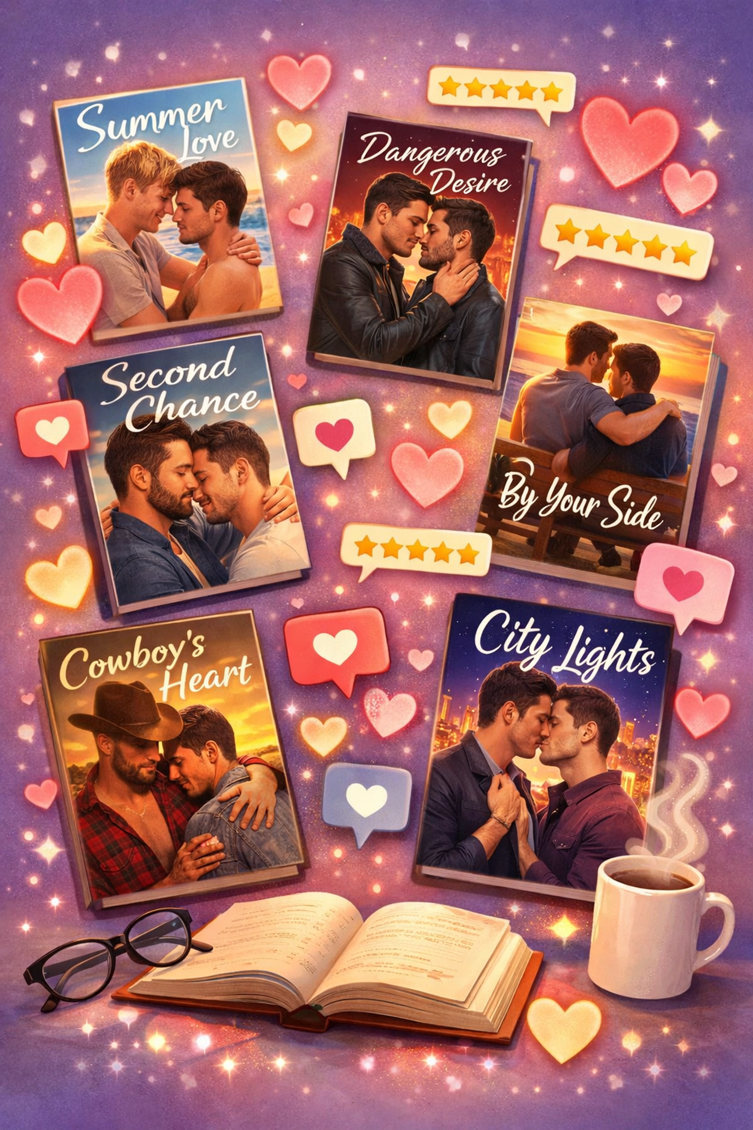 MM romance books and reader community hearts representing gay fiction online spaces