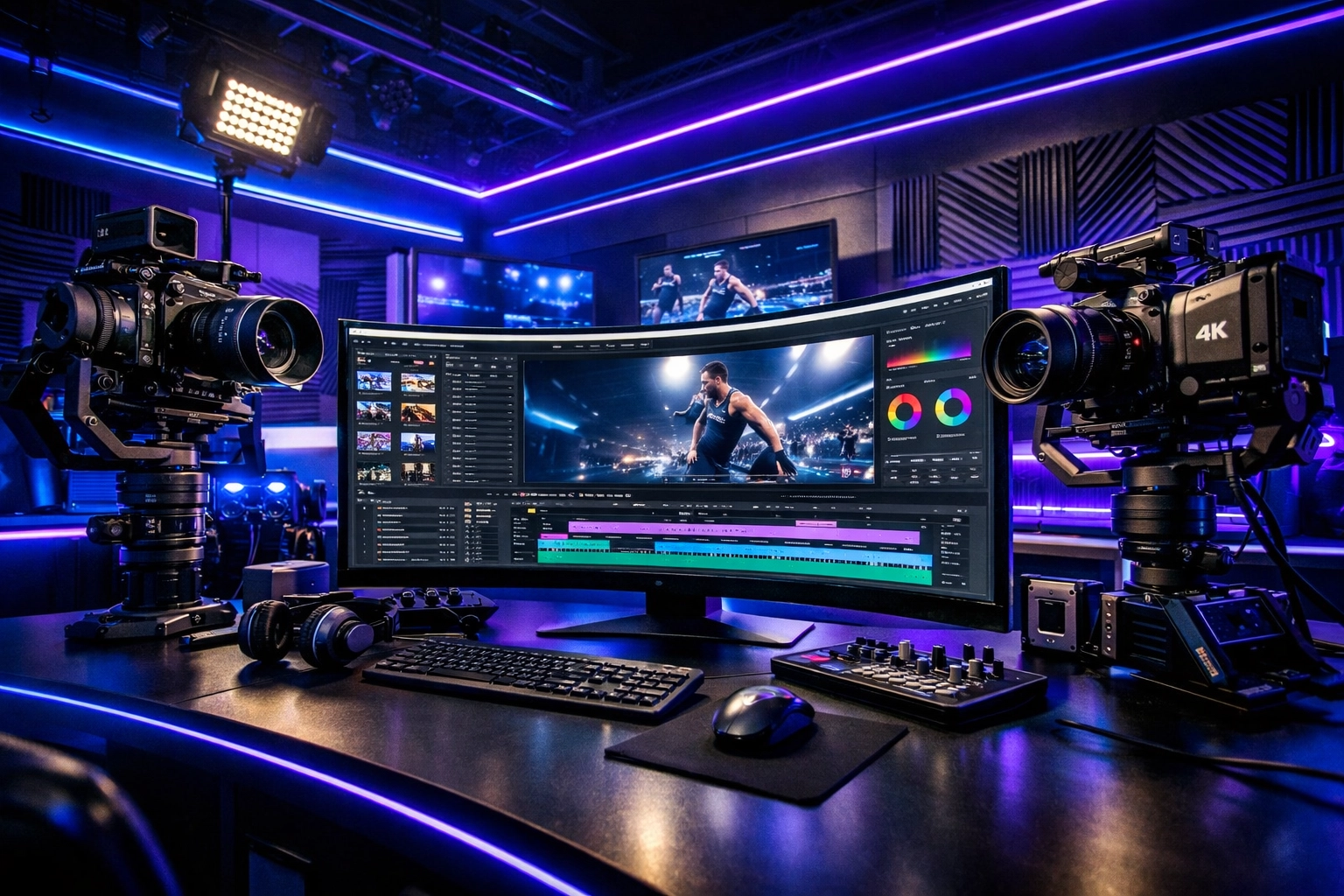 High-tech digital media studio with professional equipment for student-athletes to build long-term NIL brands.