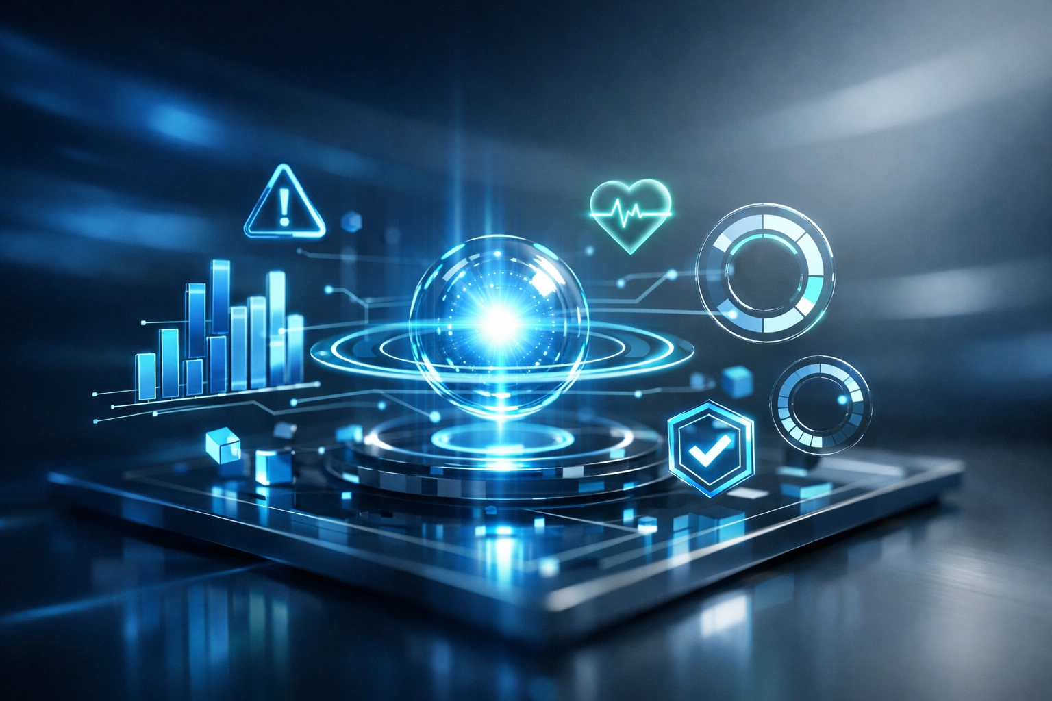 A digital dashboard showing real-time system health and technical metrics for managed IT infrastructure.