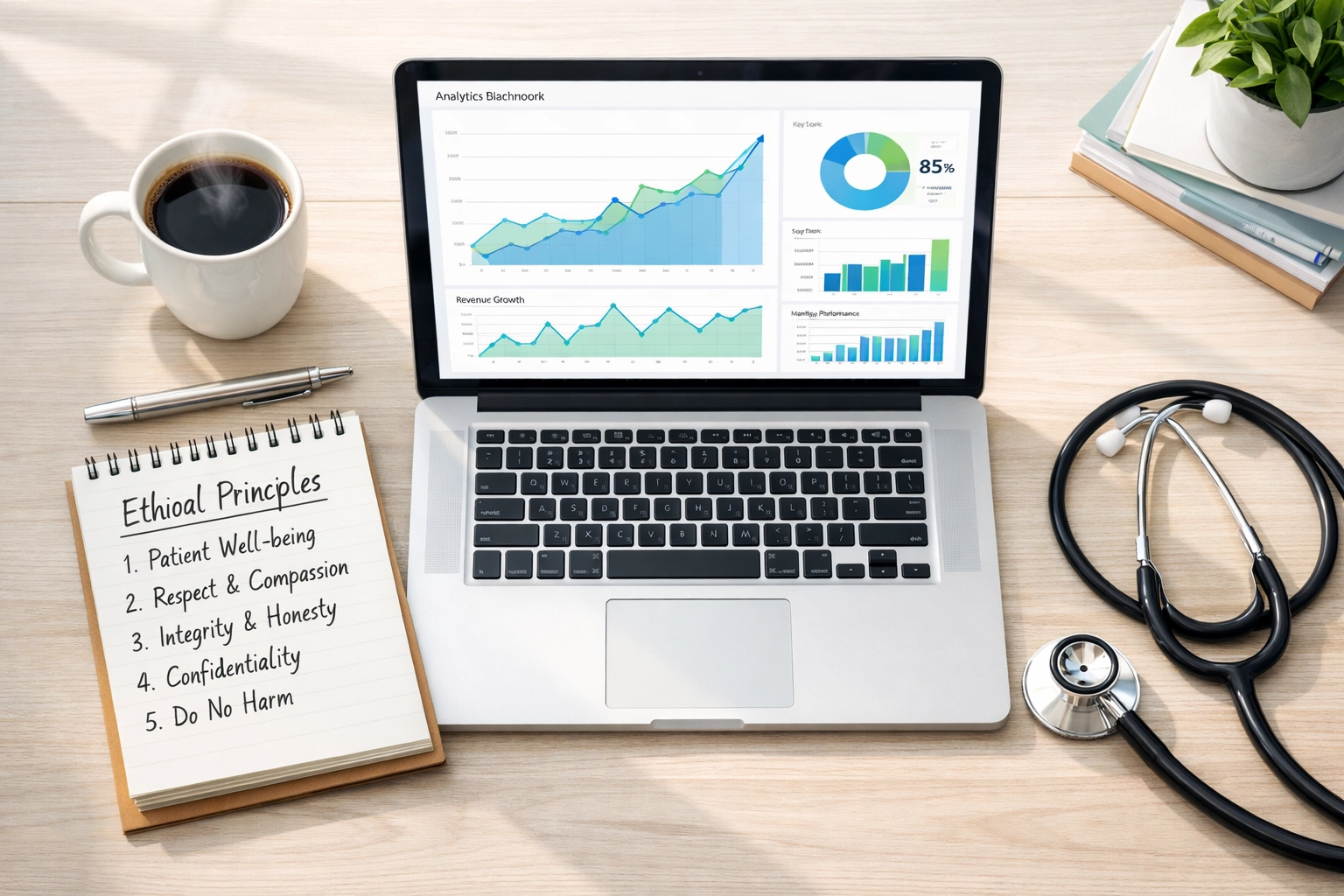 Behavioral health marketing analytics dashboard with ethical principles and medical tools