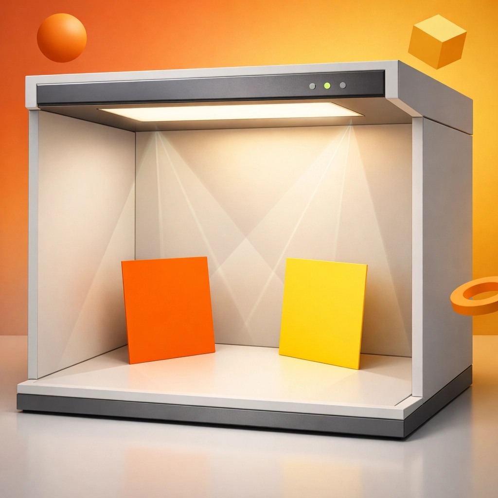 Professional color viewing booth with controlled lighting for accurate Pantone color matching