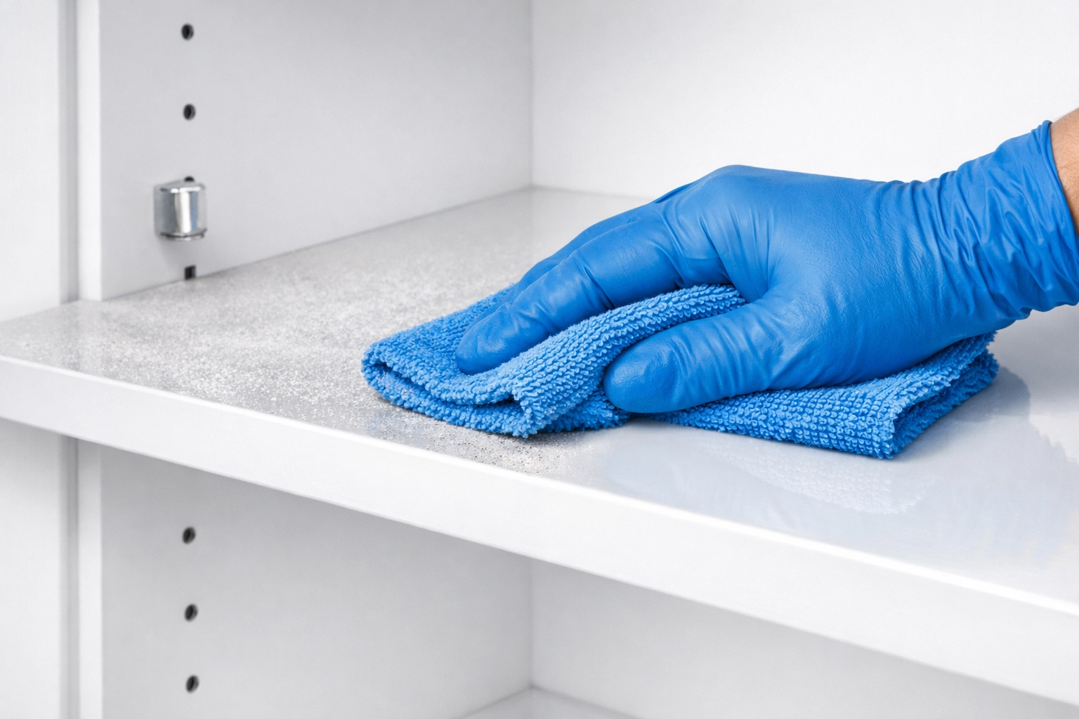 Detailed dust removal from kitchen cabinets during a post construction cleaning in Hudson.