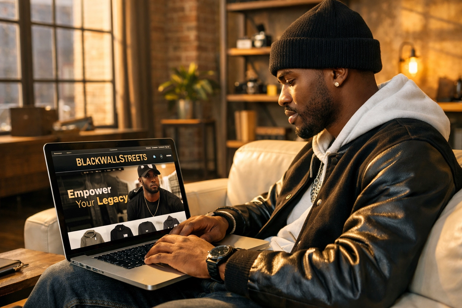 Buying Black Matters: How Your Daily Shopping Rebuilds the Spirit of Tulsa’s Black Wall Street Young man shopping on the Black Wall Streets marketplace for motivational fashion and beanies.