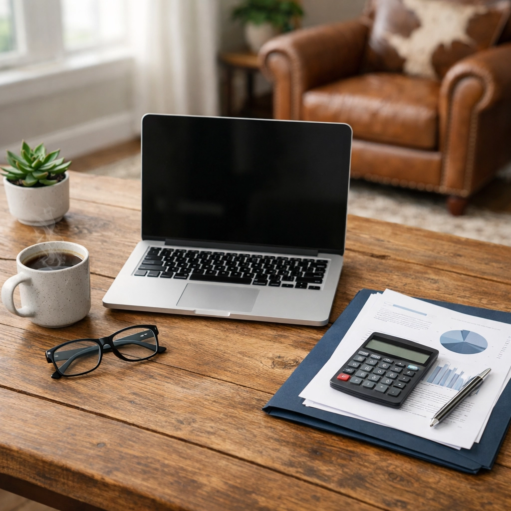 Organized workspace with financial papers for a mortgage ready homebuyer in San Antonio.