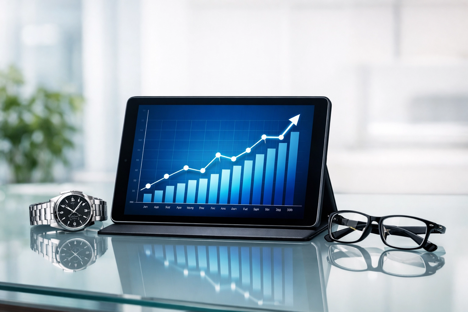 Office desk with a business growth chart, illustrating preparation for a successful sale in Mississippi.