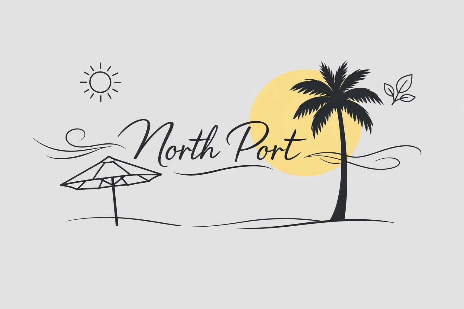 Minimalist North Port landscape with a palm tree and sun highlighting seasonal trends for local businesses.