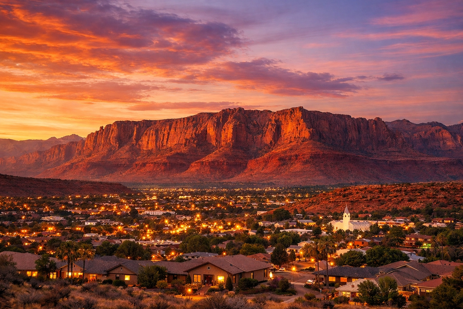 Scenic red rock cliffs of St. George, Utah, home to our welcoming Bible-based local church community.