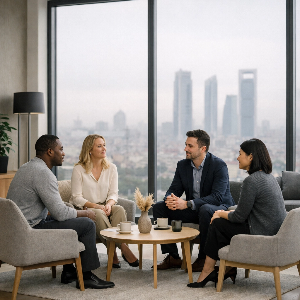 Profesionales en Madrid integrando bienestar corporativo y dinámicas de team building modernas.