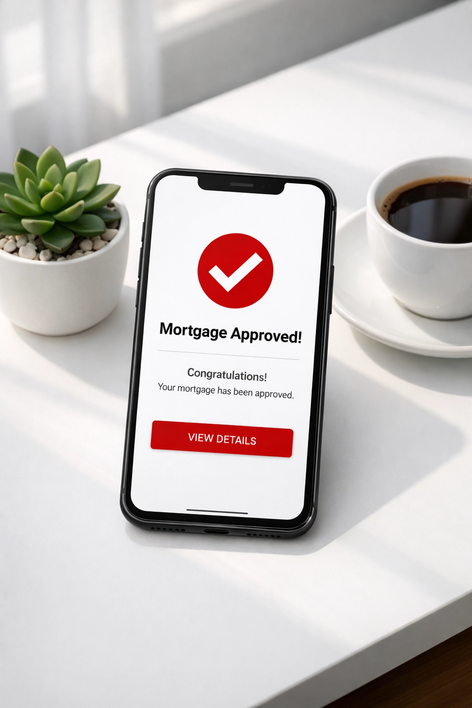 Smartphone displaying mortgage approval notification for Scotland first time buyer