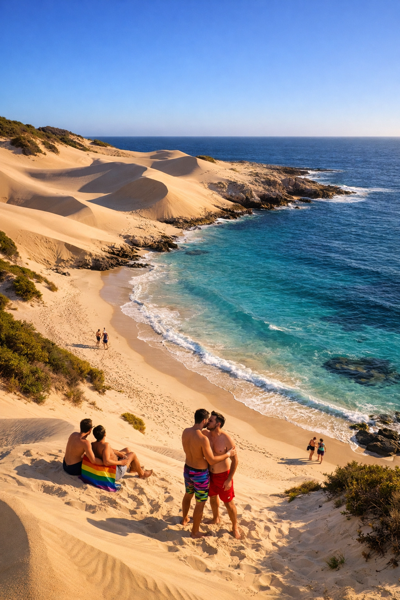 Golden rolling dunes meeting turquoise ocean at Samurai Beach clothing-optional area Port Stephens