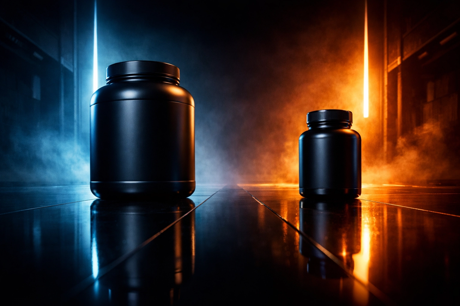 Visual comparison of stock and custom supplement packaging options for growing wellness brands.