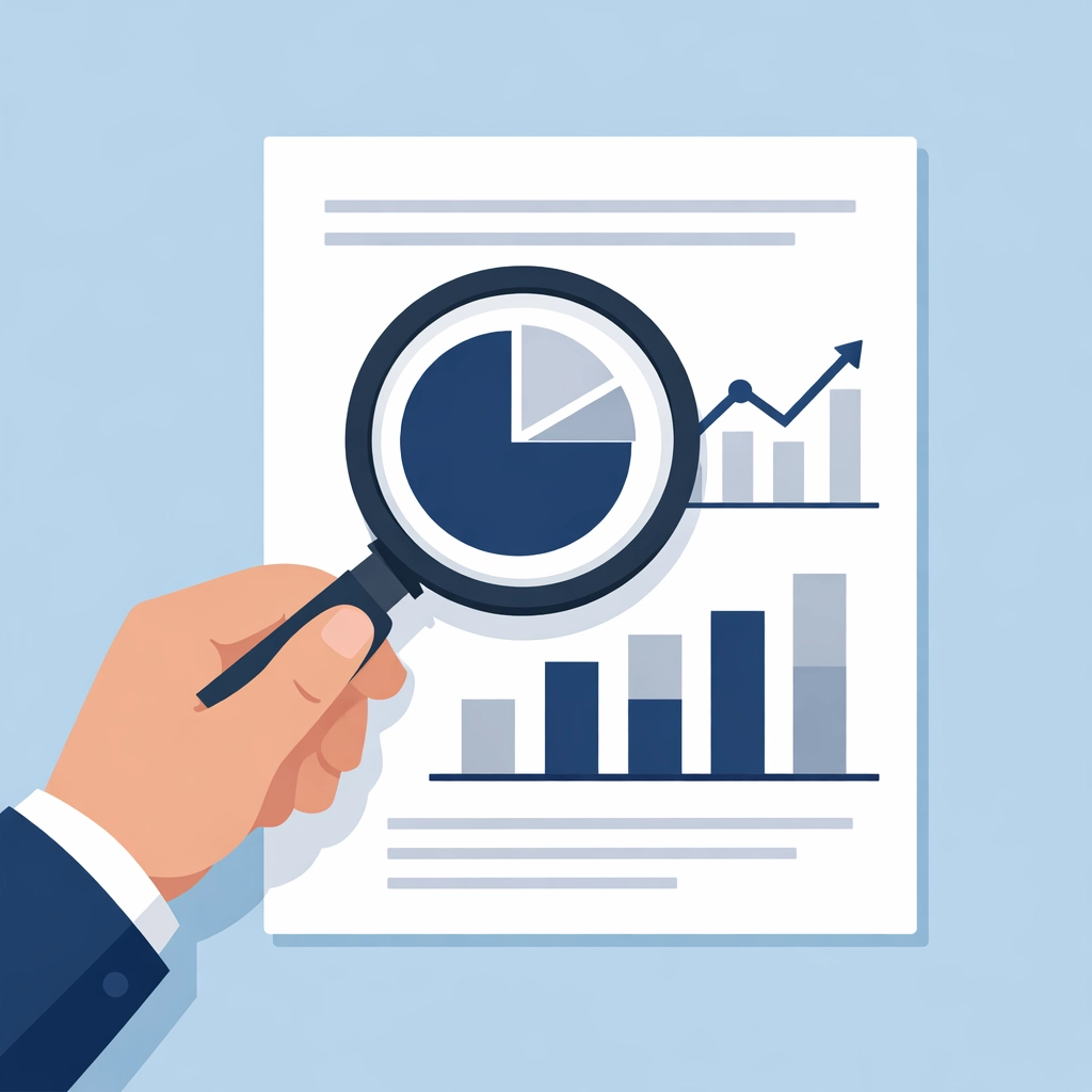 Ilustración de una lupa revisando un reporte de crédito para detectar errores financieros.