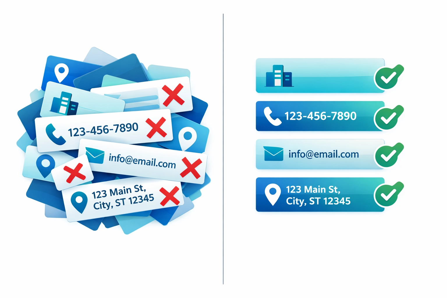 Comparison of inconsistent vs consistent business information across online directories