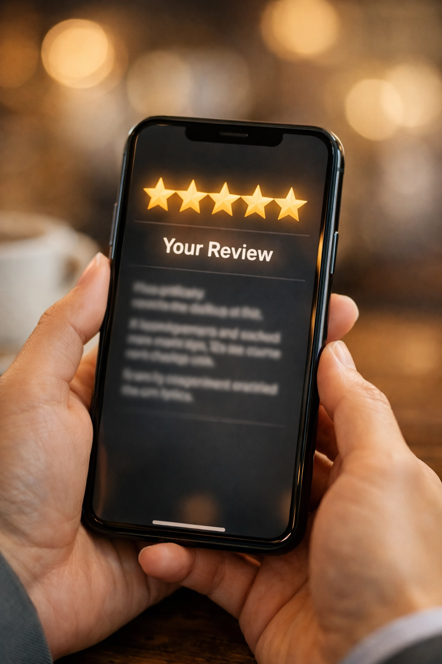 Five-star customer review on smartphone building trust and social proof for startups