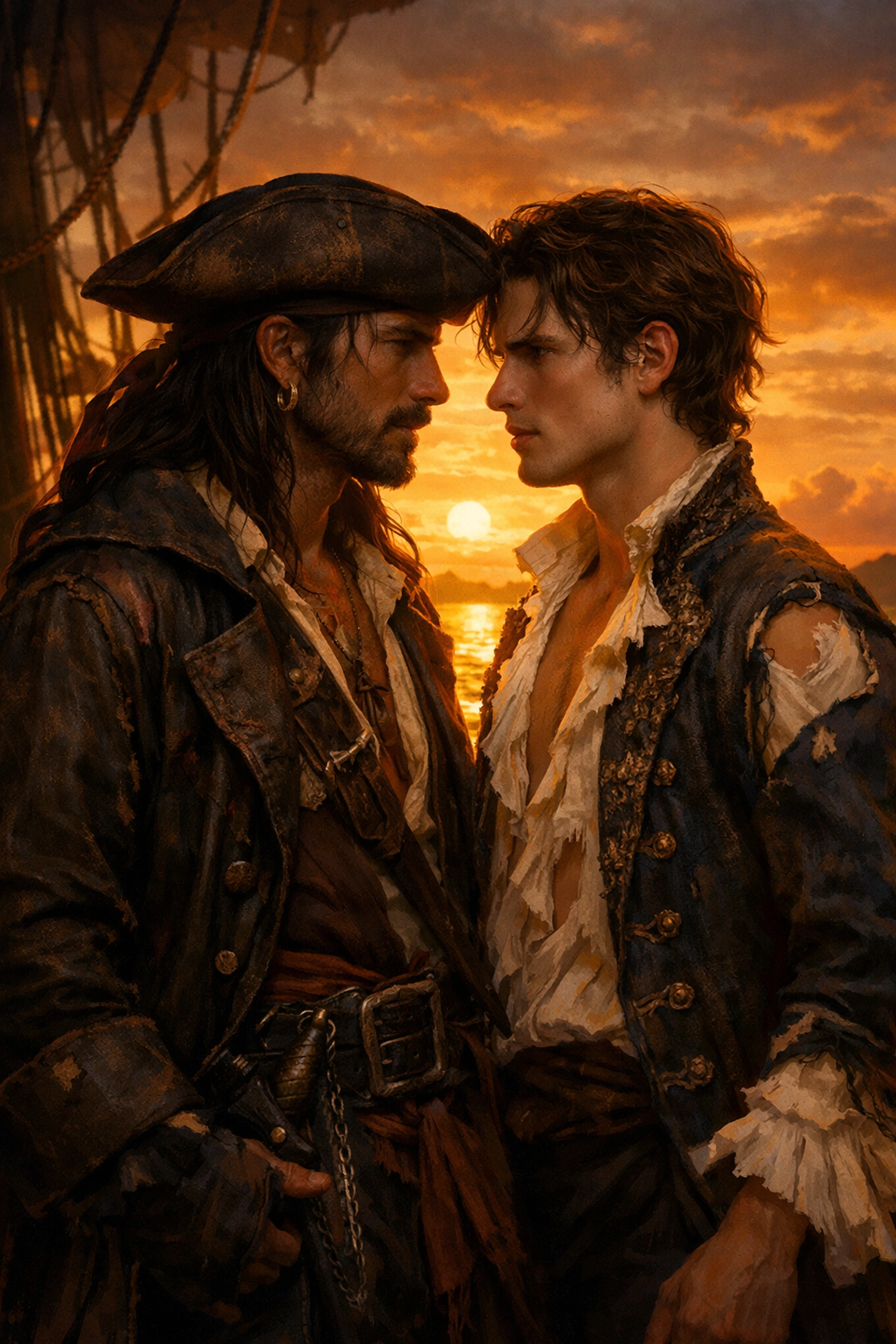 Pirate captain and prince meet on Caribbean ship deck in MM romance historical fiction