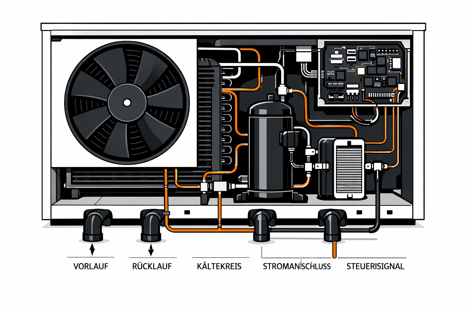 Technische Darstellung einer Wärmepumpe zur effizienten Energienutzung in Wiener Haushalten.