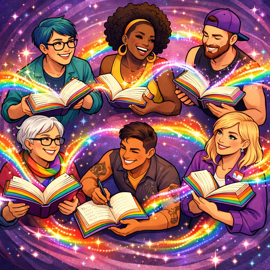 Diverse LGBTQ+ authors community connected through storytelling