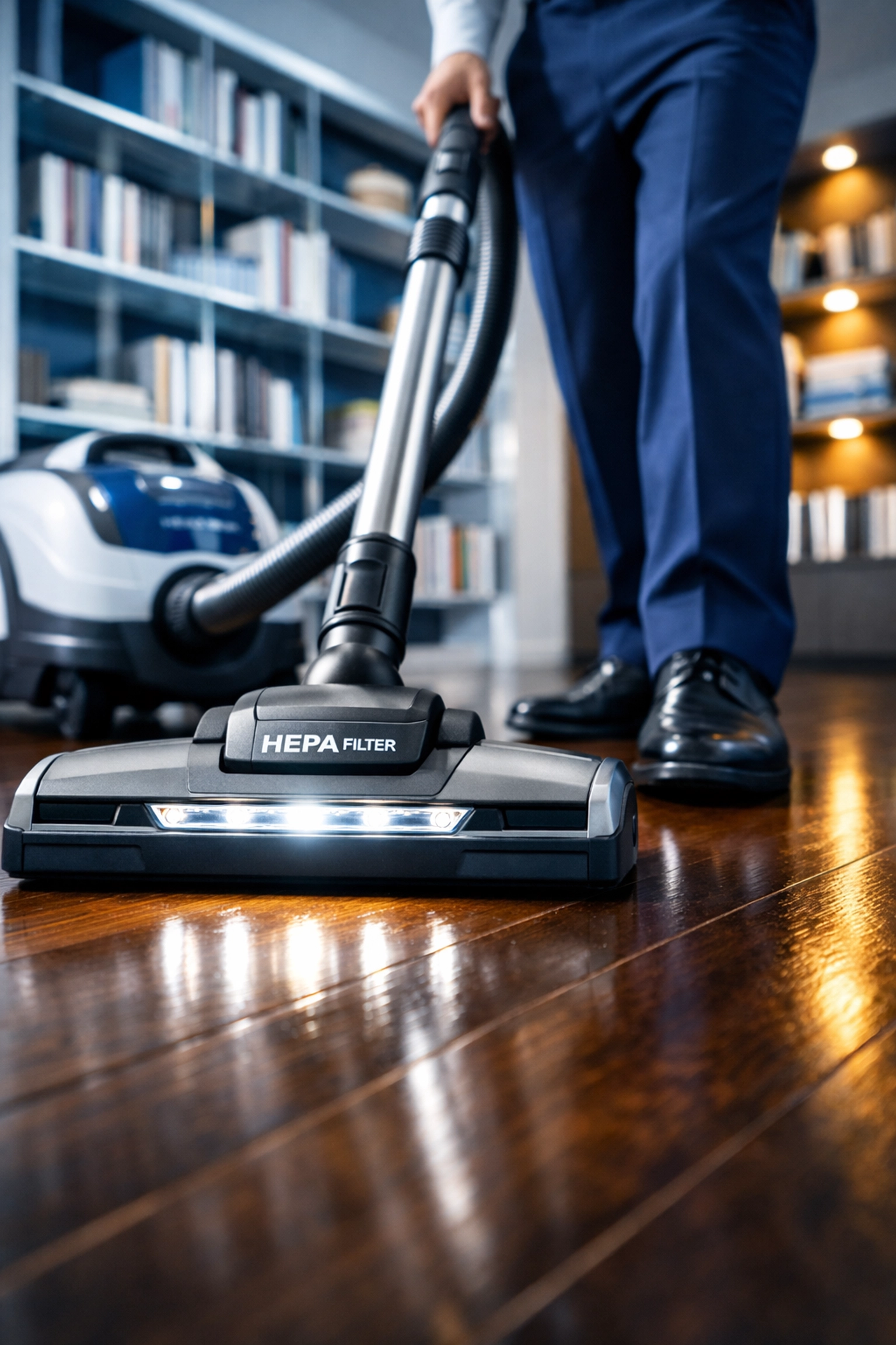 Expert HEPA vacuuming on hardwood floors, essential for luxury cleaning in Harvard, MA large estates.