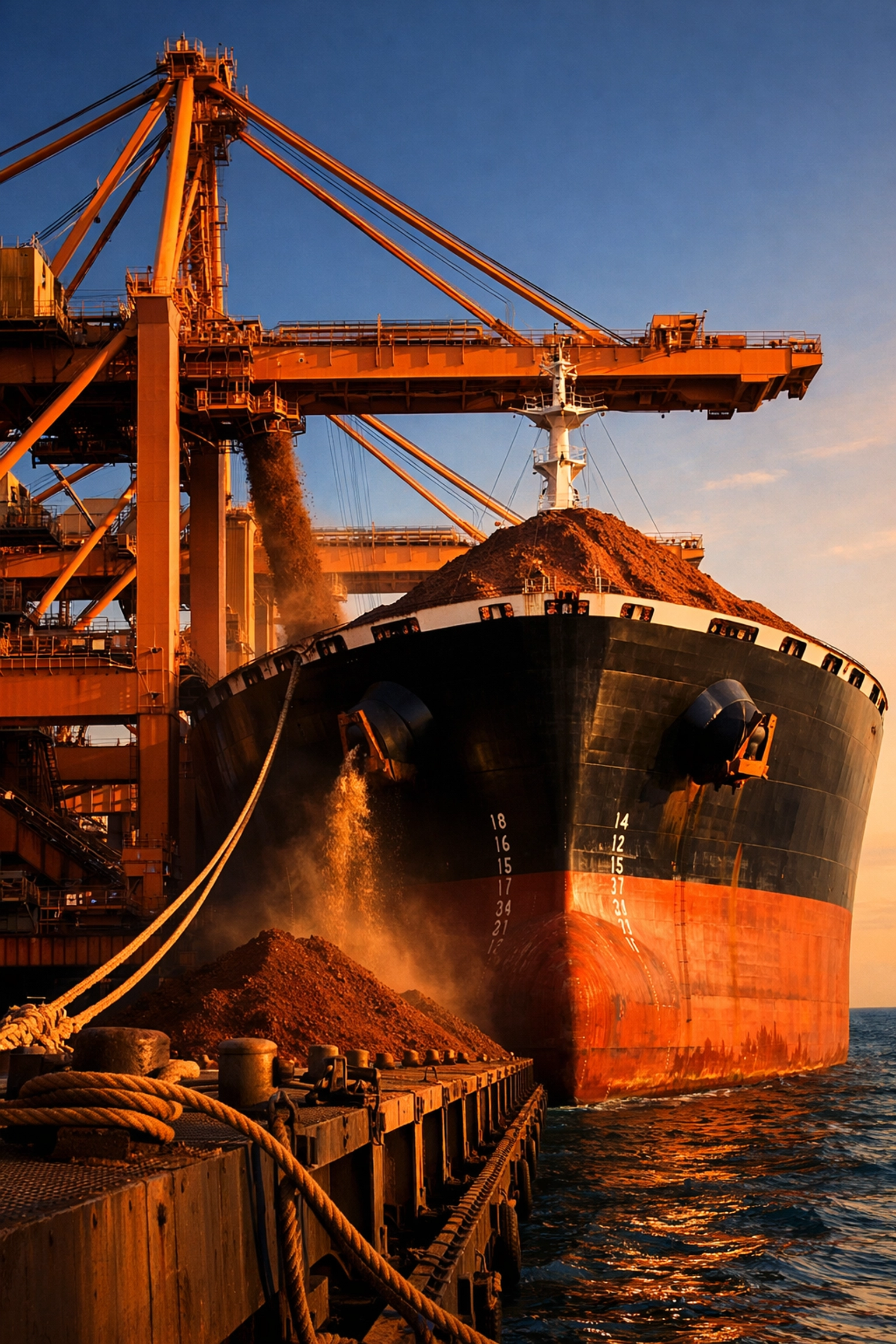 Iron ore shows 2026 bulk carrier loading at African port terminal