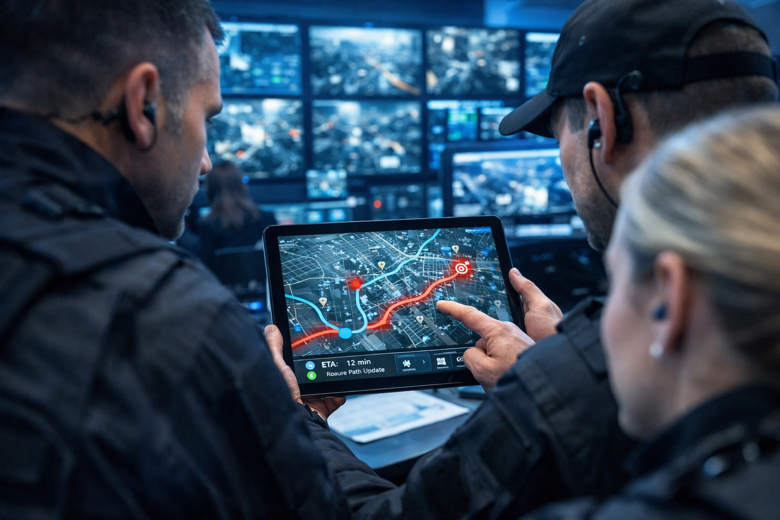 911 Medellin security team conducting real-time threat assessment and route planning