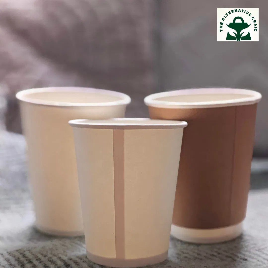 Set of three compostable, double-walled hot beverage cups