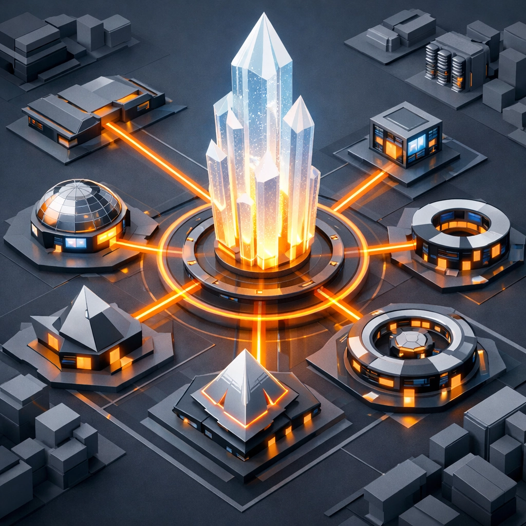 Digital content map illustrating a central pillar page connected to multiple supporting topic clusters.