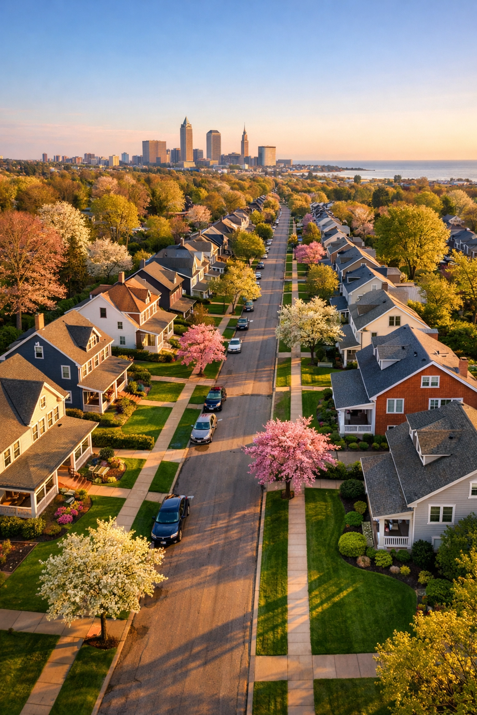 Aerial view of a well-maintained Cleveland residential neighborhood showcasing high-performing investment properties.