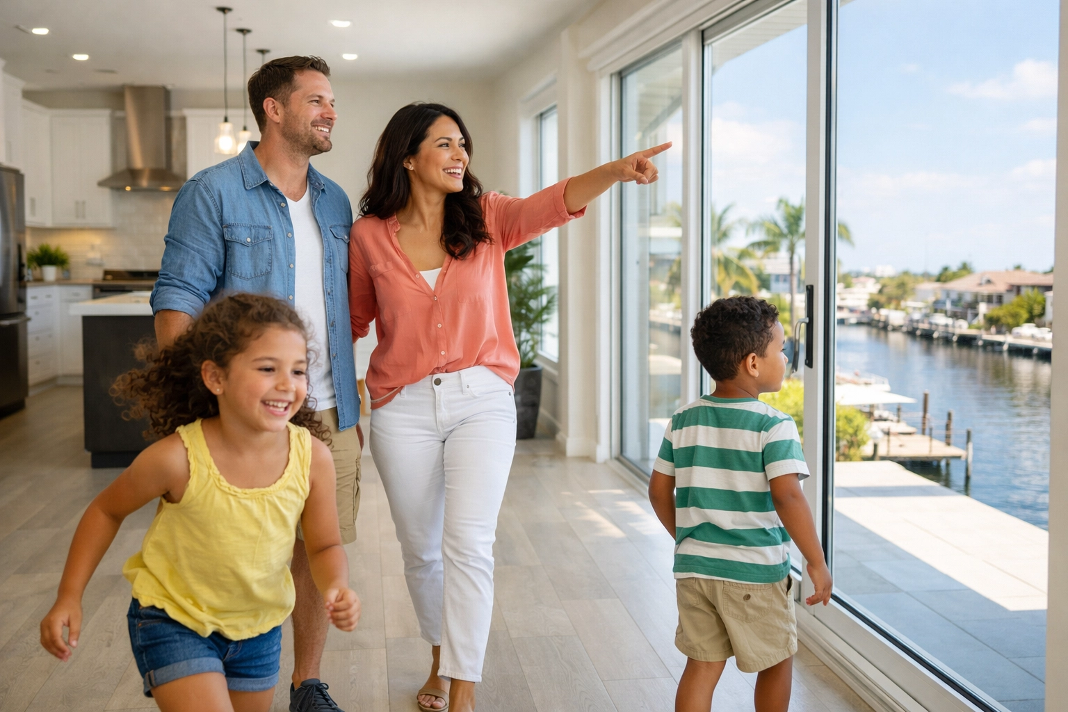 Family touring spacious Cape Coral home during house hunting