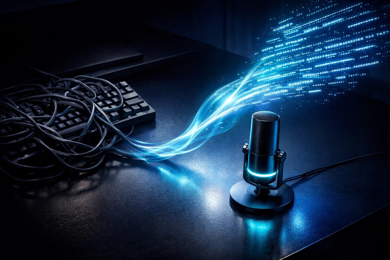 Modern microphone transforming voice to digital text to overcome typing speed bottlenecks.