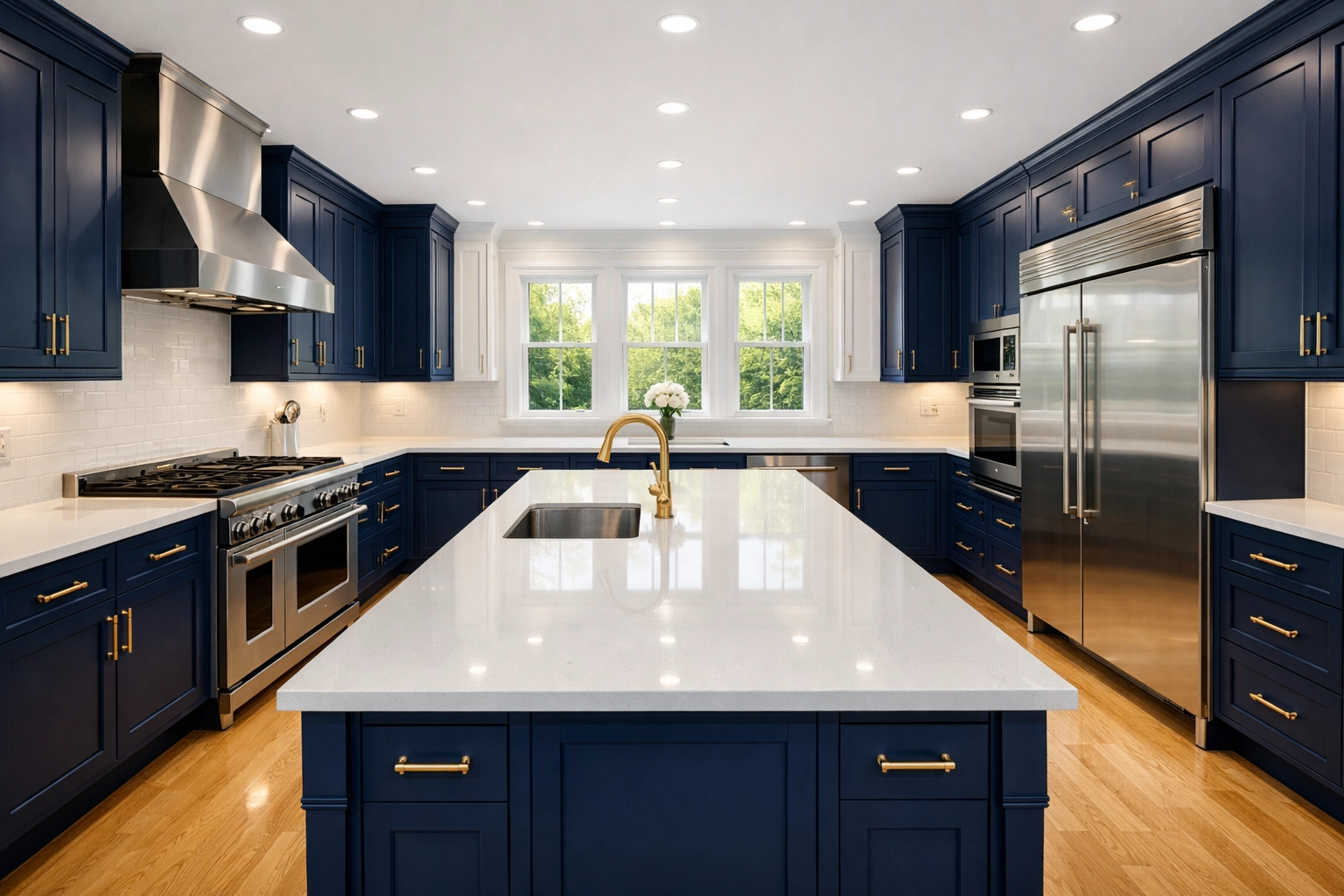 Pristine gourmet kitchen after a professional deep cleaning MA service in a luxury home.