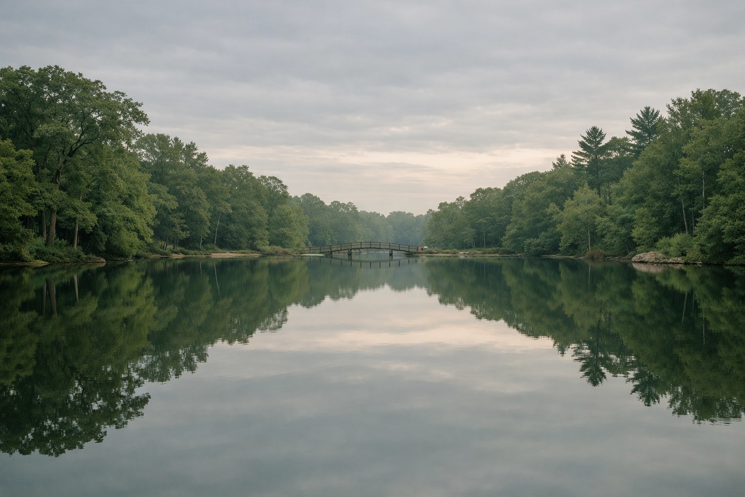 Scenic view of Shaker Lakes at dawn, reflecting the historic garden suburb's natural beauty.