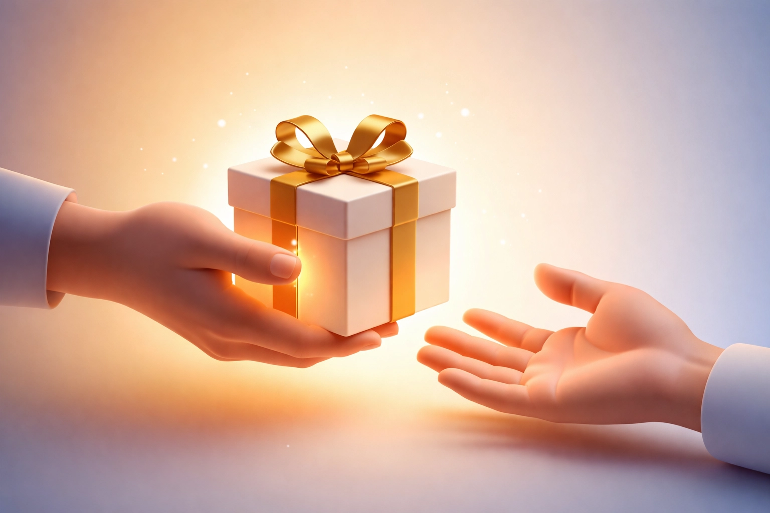 Hand offering a glowing gift, representing value-first approach in affiliate marketing and building audience trust