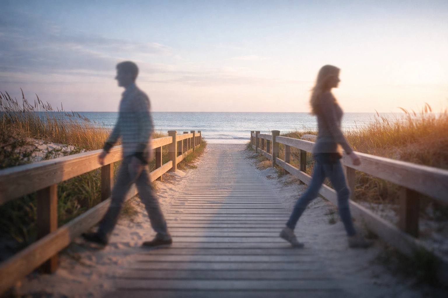 Virginia Beach boardwalk at sunset symbolizing separation and new beginnings during divorce
