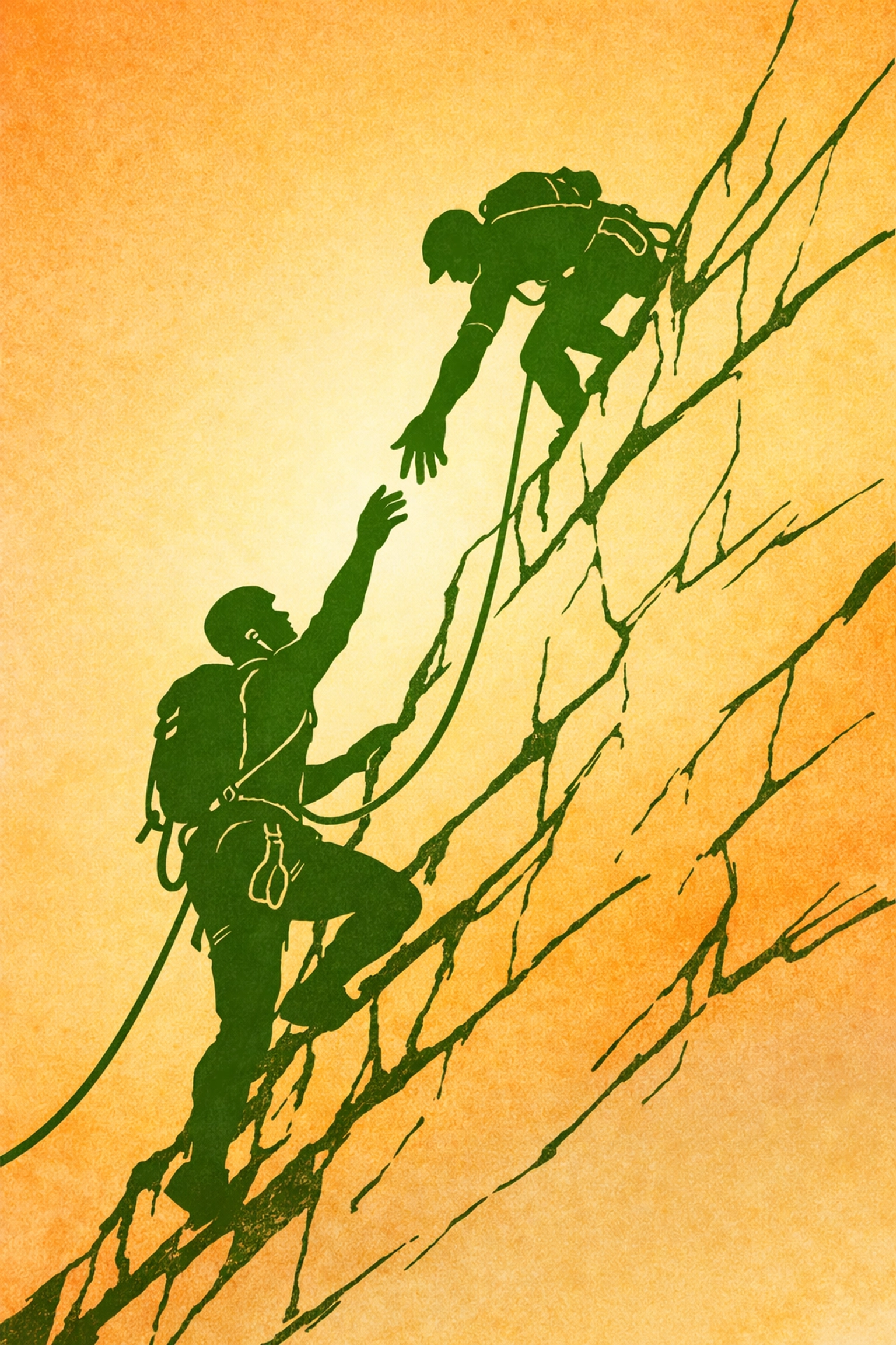 Two male climbers ascending multi-pitch route connected by rope - MM partnership and trust