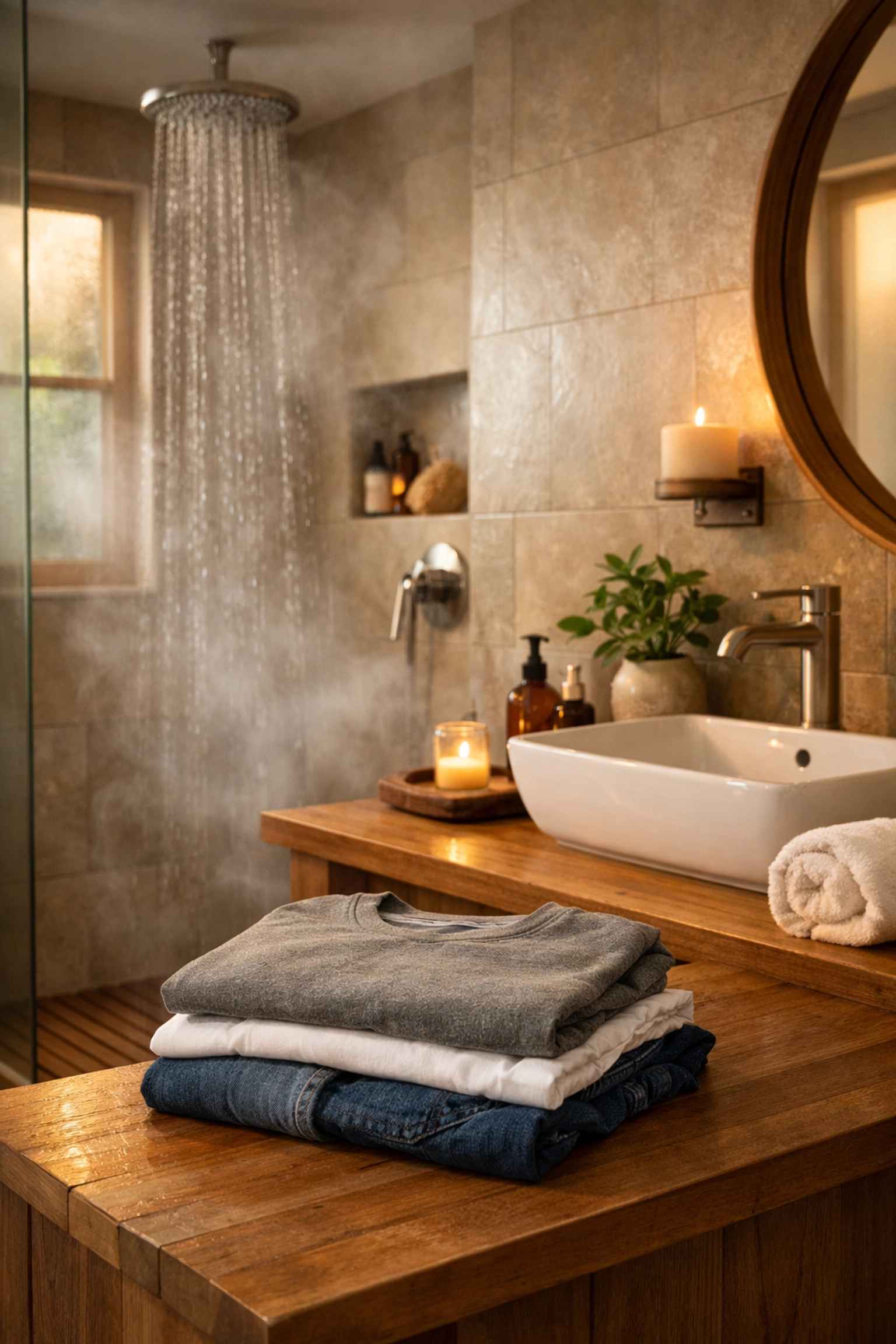 Shower and clean clothes for removing allergens after outdoor exposure