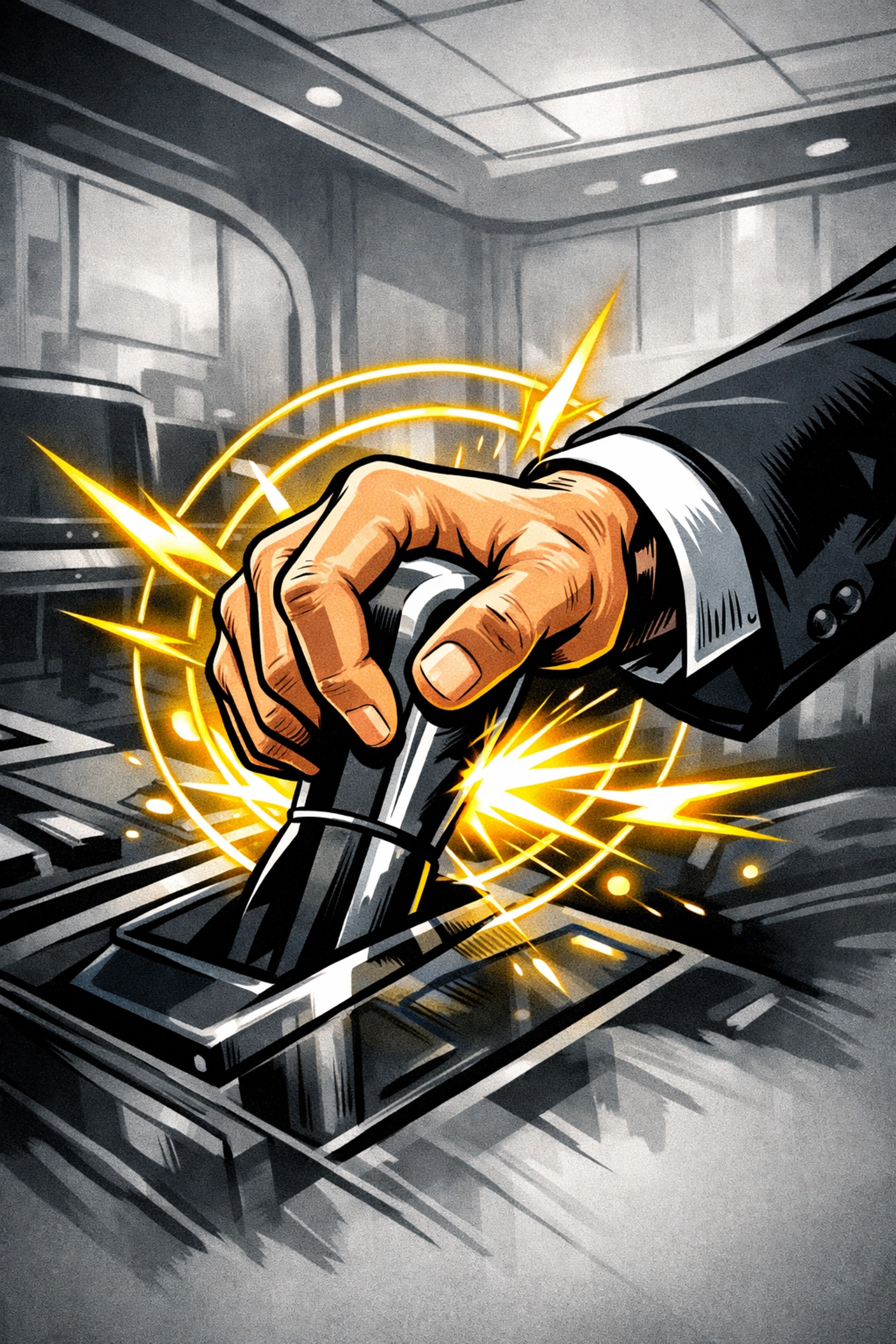 Illustration of a hand on a lever symbolizing expert Amazon brand management and strategic account control.