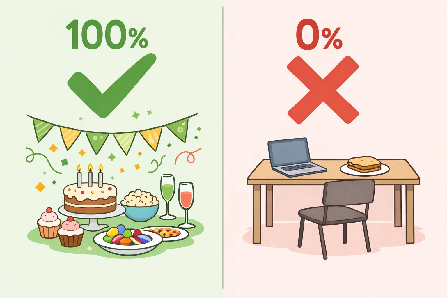 Visual comparison of 100% deductible company events versus non-deductible employer meals