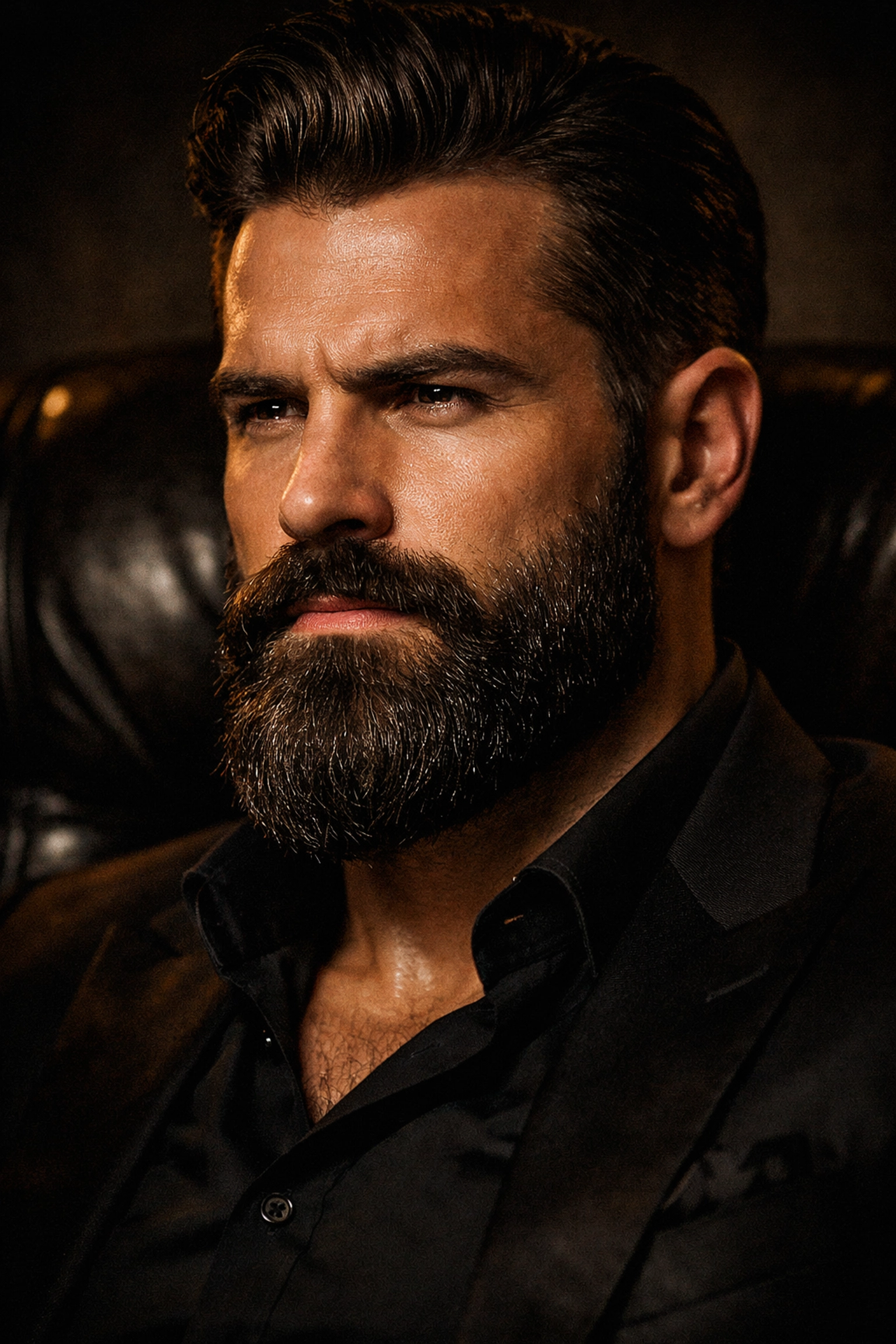 Well-groomed man showcasing a thick beard with a healthy beard shine and no grease.