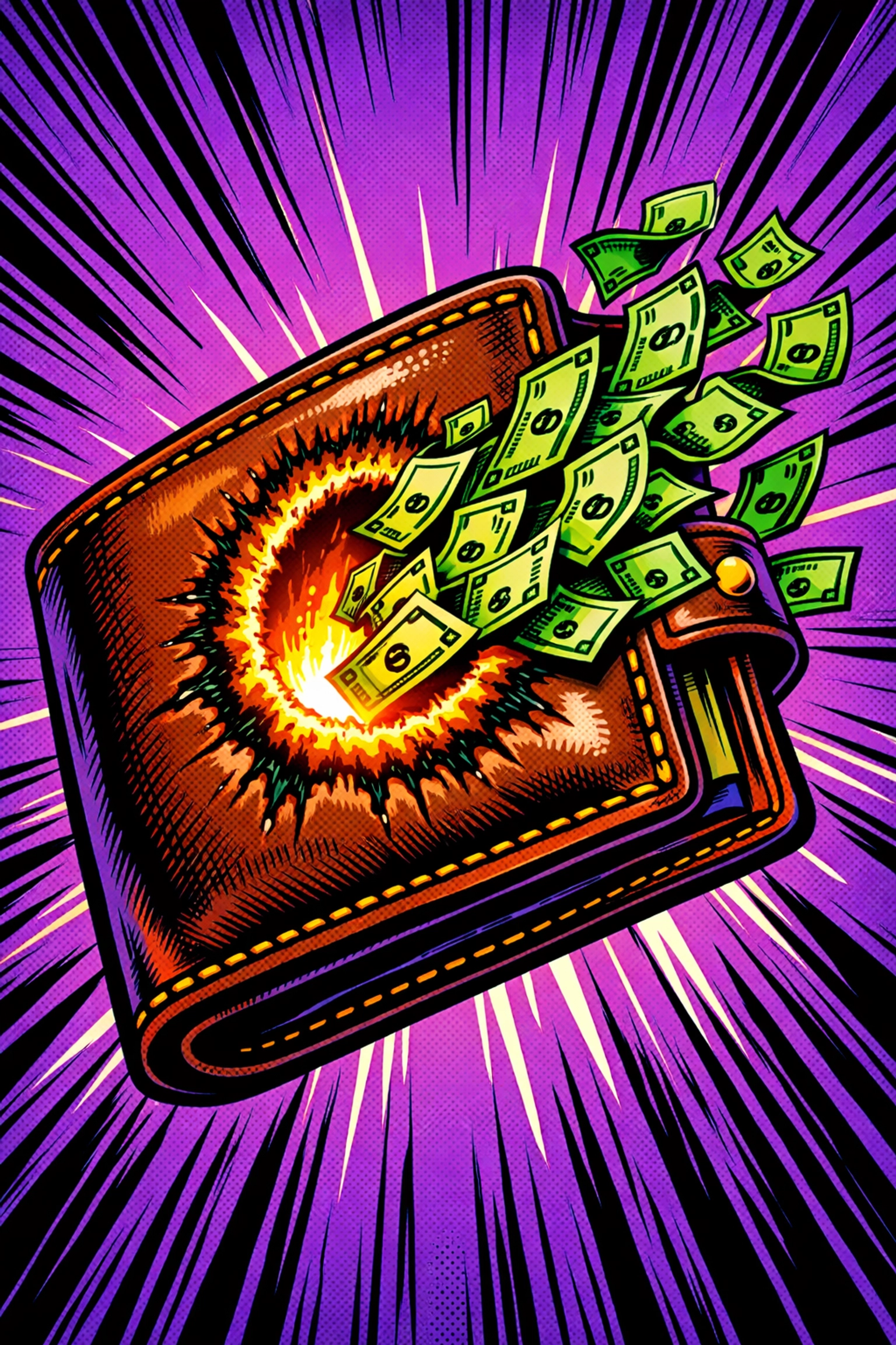 Money flying out of a hole in a wallet, depicting poor ROI from expensive business automation tools.