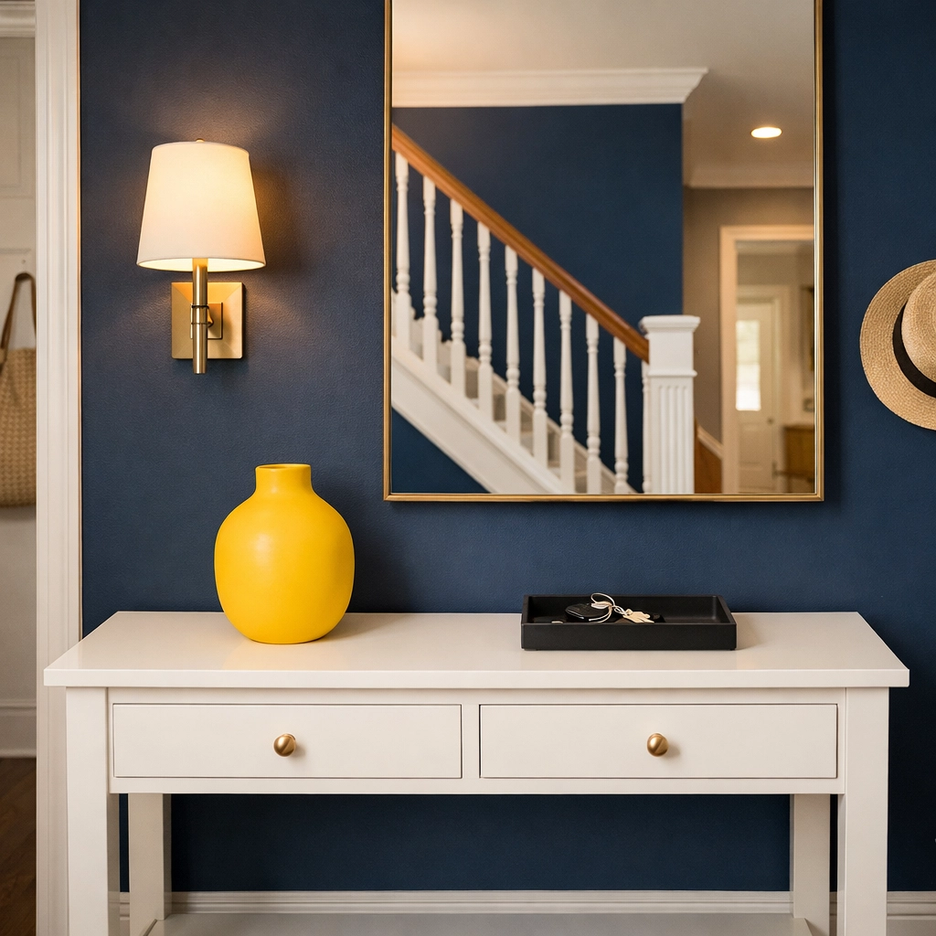 An organized entryway in a Needham home showing the peace of mind from house cleaning.
