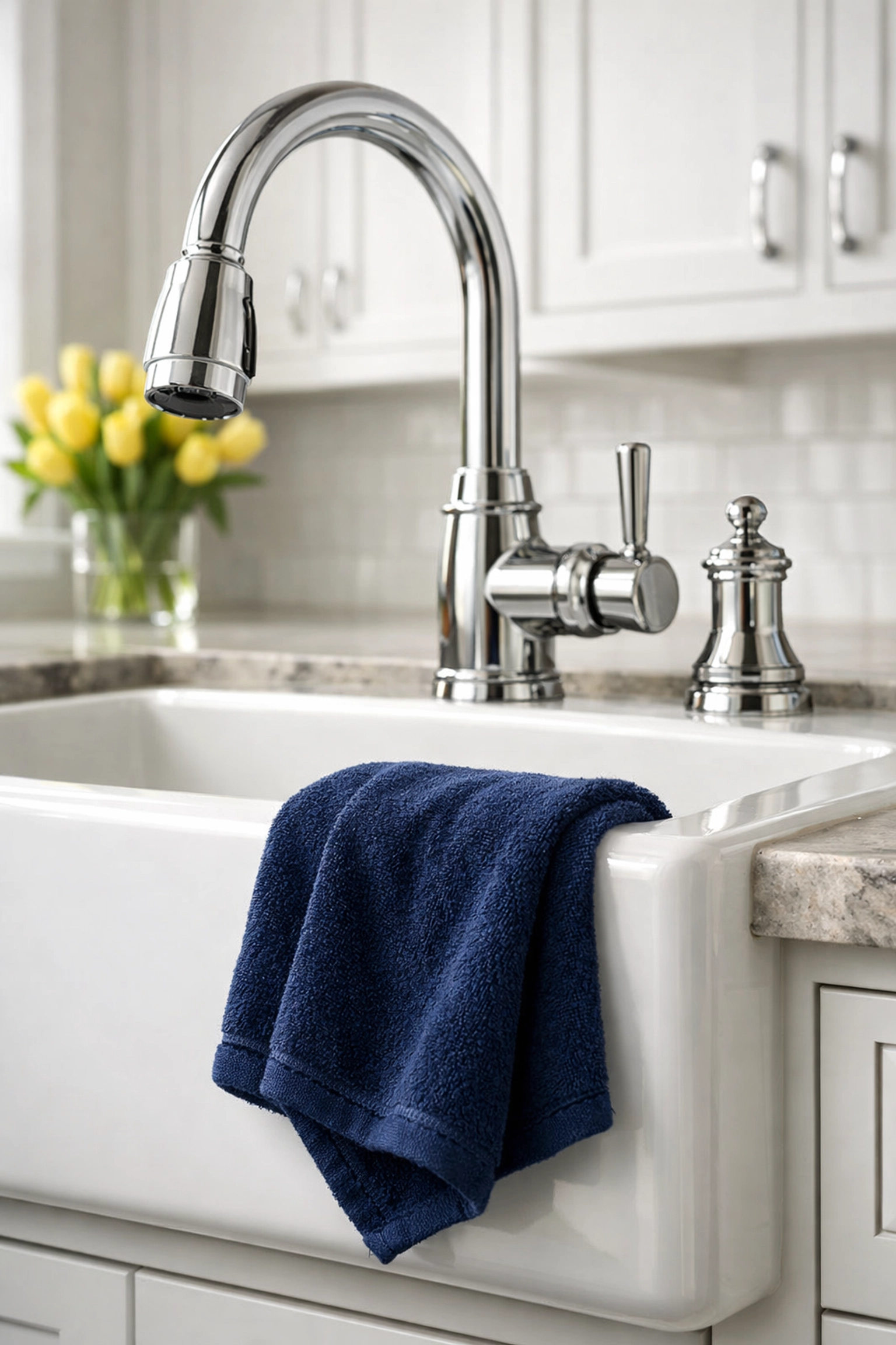 Spotless farmhouse sink detail showcasing professional eco-friendly house cleaning in Marblehead.