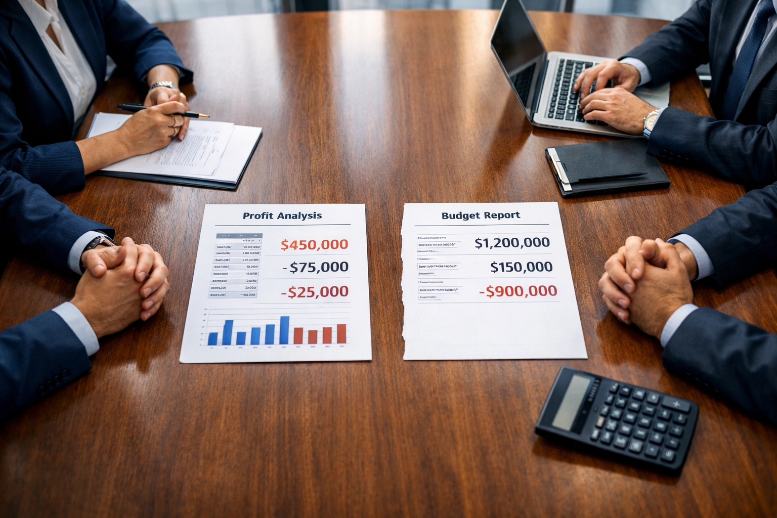 Business valuation negotiation showing documents with price gap between buyer and seller