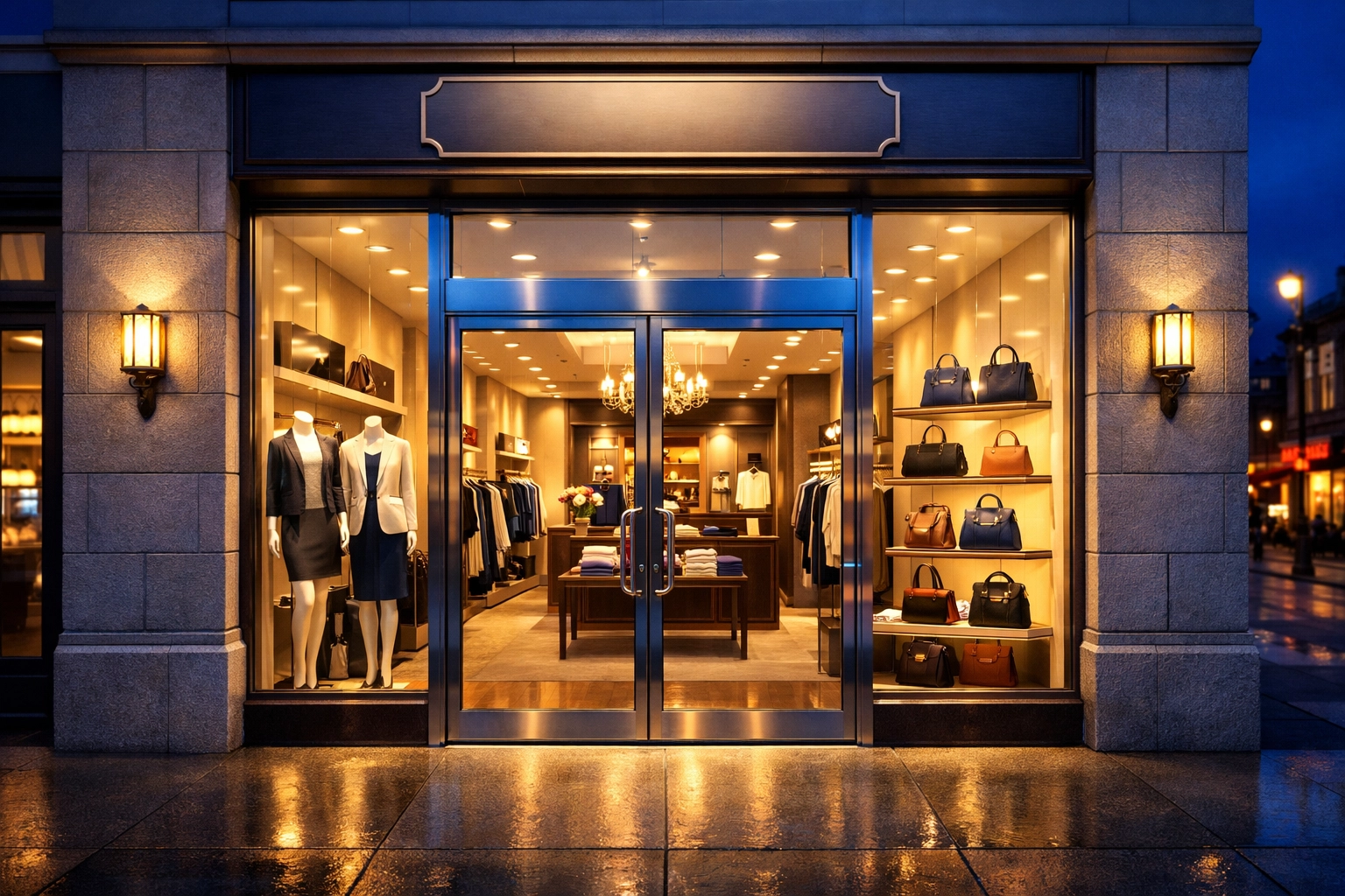 Pristine boutique storefront in Watertown with spotless glass windows, showcasing top choice janitorial services.