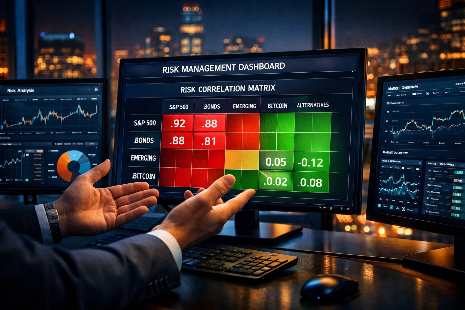 Institutional risk management dashboard showing asset correlation analysis for diversification
