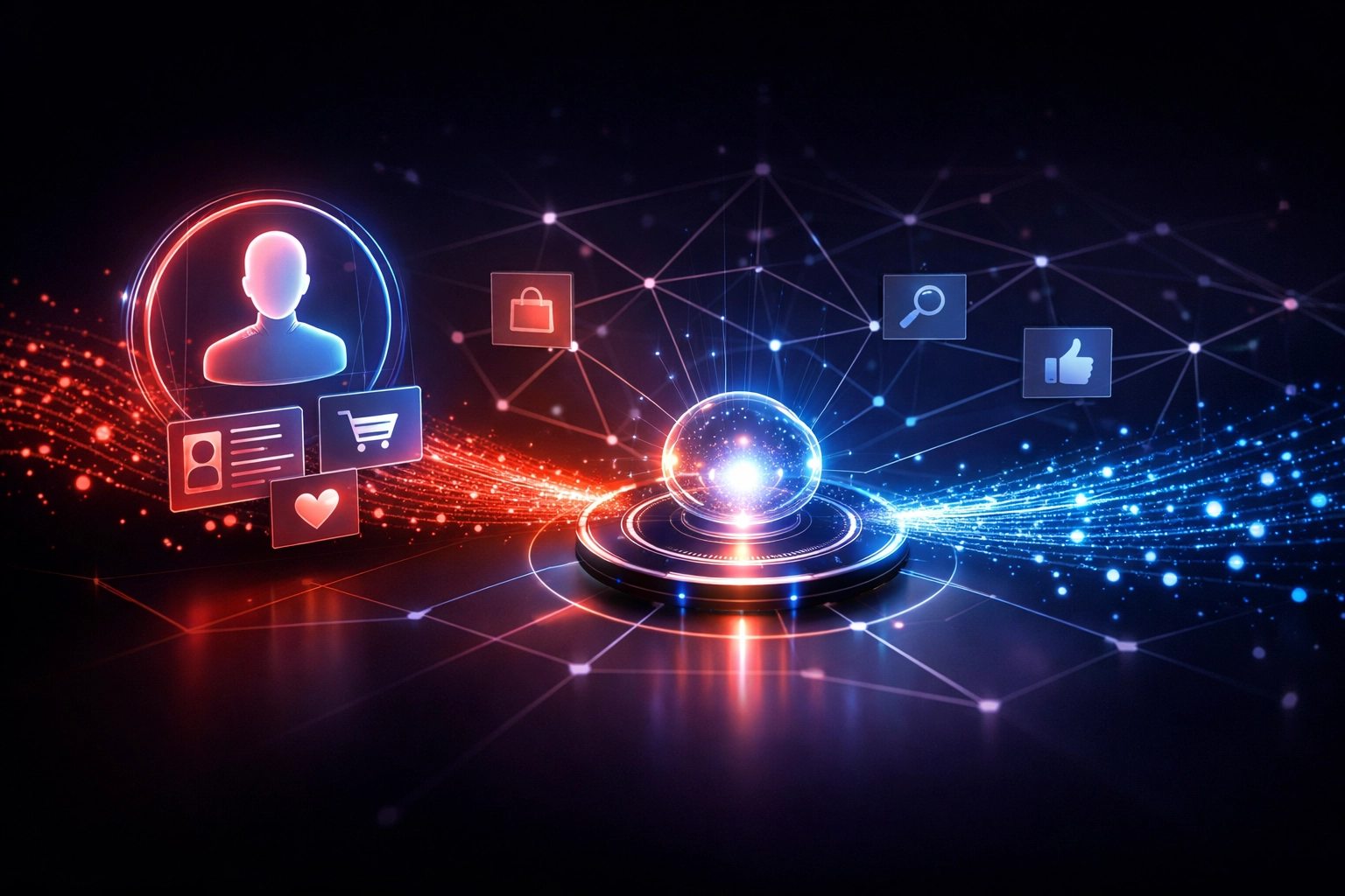 AI analyzing customer data streams to create personalized profiles and behavioral insights