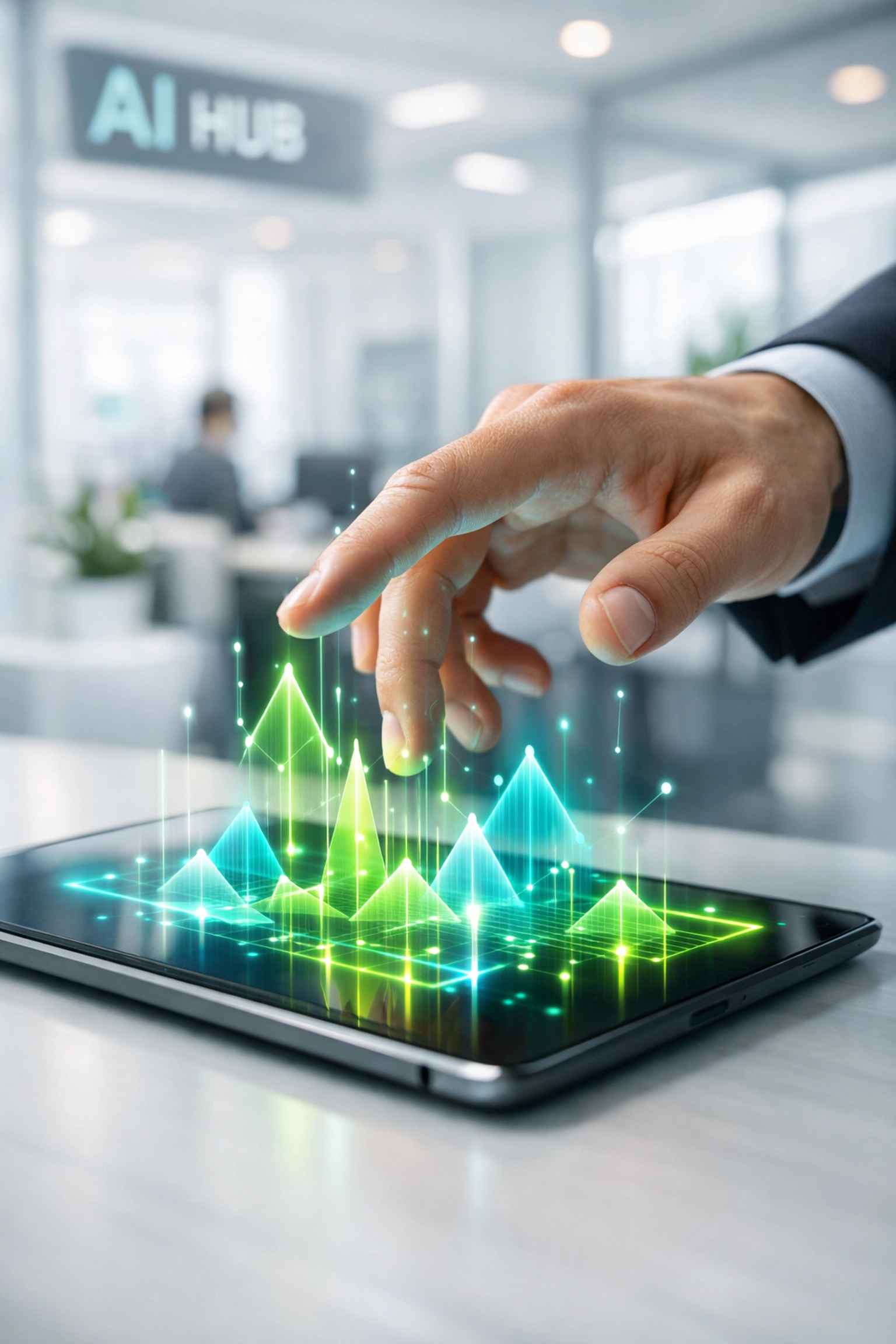 Mitarbeiter nutzt KI-Technologie im AI Hub Cologne für exzellenten Kundenservice.