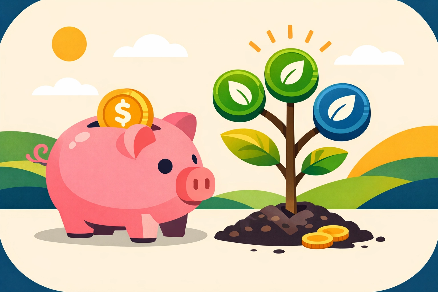 Stylized piggy bank and growing plant symbolizing tax-advantaged retirement savings and planning.