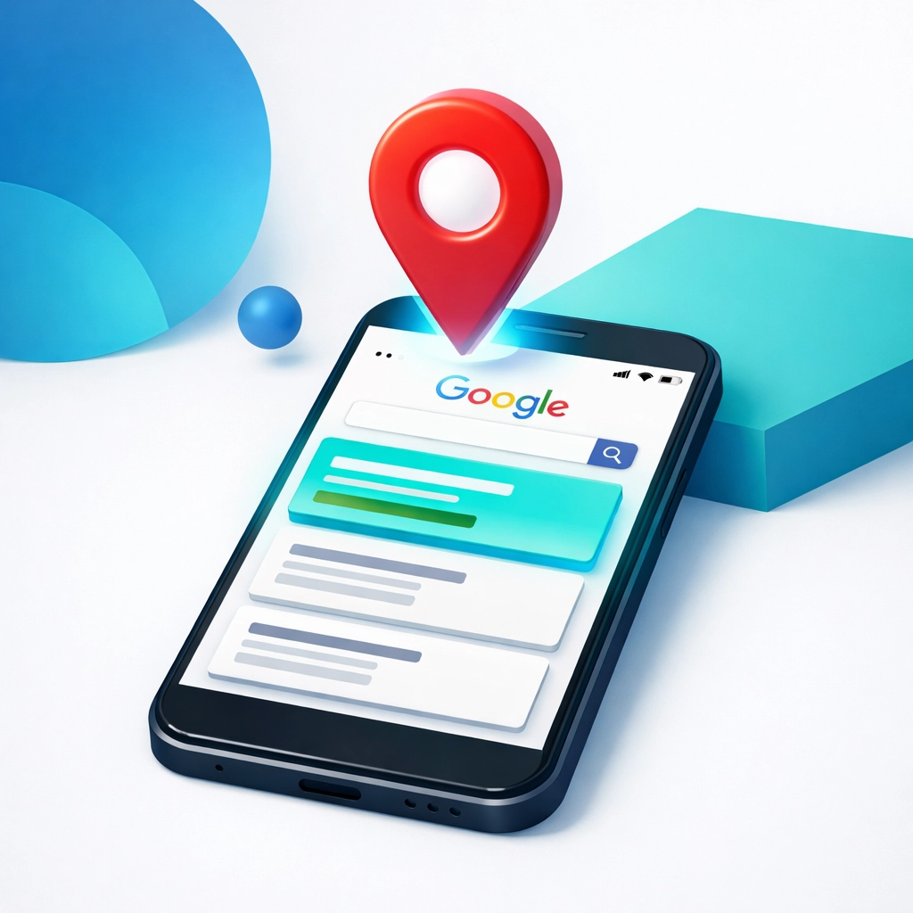 Smartphone displaying Google local search results with map pin showing Saskatoon business visibility