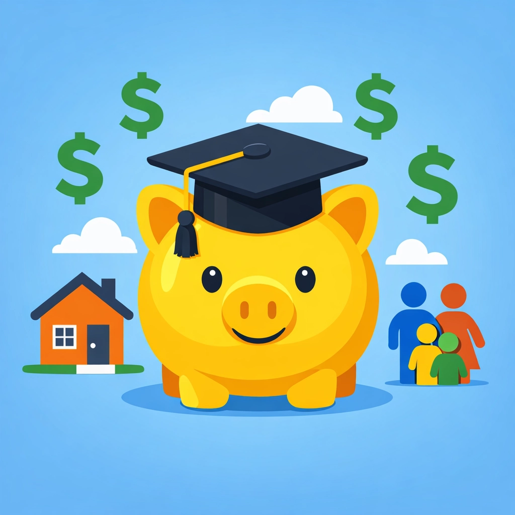 Piggy bank with graduation cap highlighting education credits to maximize tax refund for families.